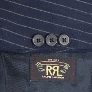 RRL Ralph Lauren Sport Coat Mens 42R Navy Blue Pinstripe Cotton Blazer Italy